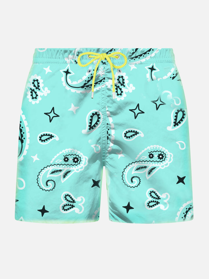 Man light fabric swim shorts with water green paisley print - MC2 Saint Barth