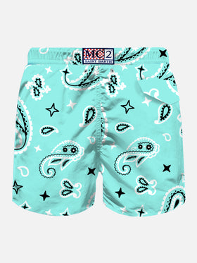Man light fabric swim shorts with water green paisley print - MC2 Saint Barth