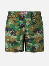 Man lightweight fabric swim-shorts Lighting with camouflage print