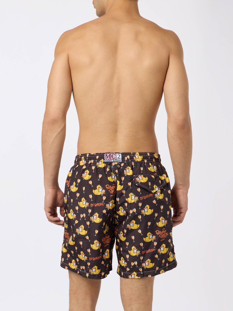 Man lightweight fabric swim-shorts Lighting with Cryptopuppets aperitif print | CRYPTOPUPPETS SPECIAL EDITION