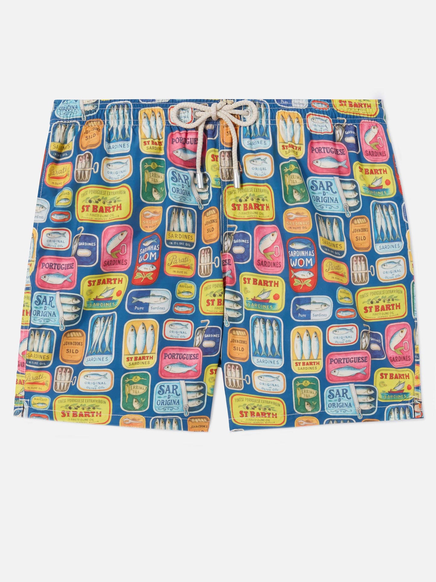 Costume mare Lighting blu con stampa lattine di sardine all-over