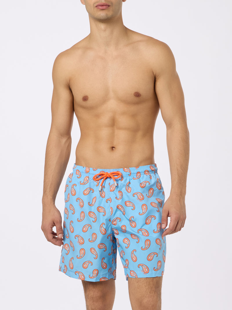 Man lightweight fabric swim-shorts Lighting with paisley print