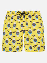 Man lightweight fabric swim-shorts Lighting with watches print