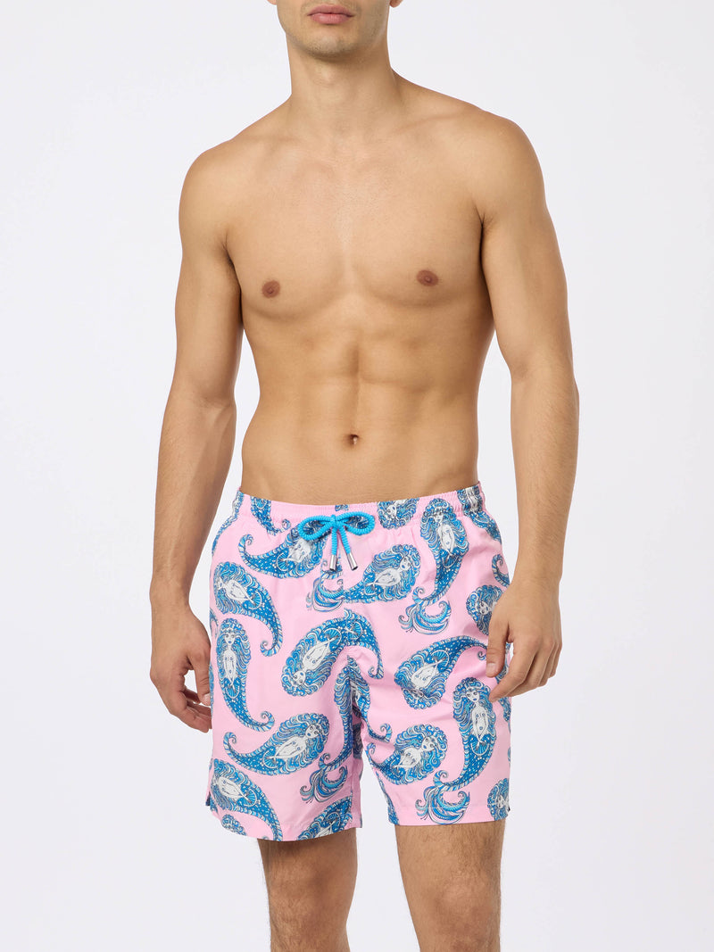 Man lightweight fabric swim-shorts Lighting with paisley print