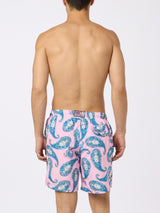 Man lightweight fabric swim-shorts Lighting with paisley print