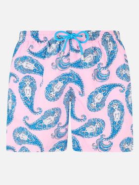 Man lightweight fabric swim-shorts Lighting with paisley print