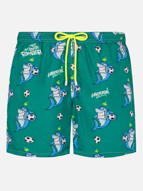 Lightweight fabric swim-shorts Lighting with shark print | CRYPTOPUPPETS SPECIAL EDITION - MC2 Saint Barth
