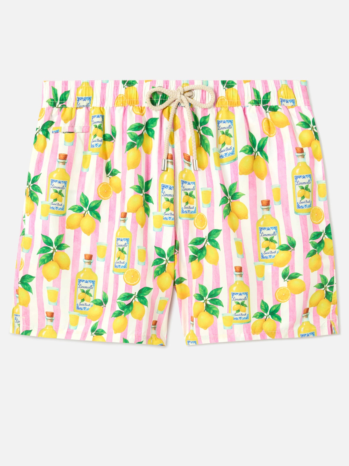 Costume mare Lighting a righe rosa con stampa limoncello all-over