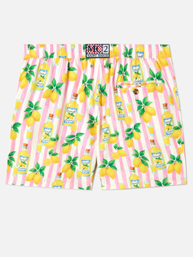 Costume mare Lighting a righe rosa con stampa limoncello all-over