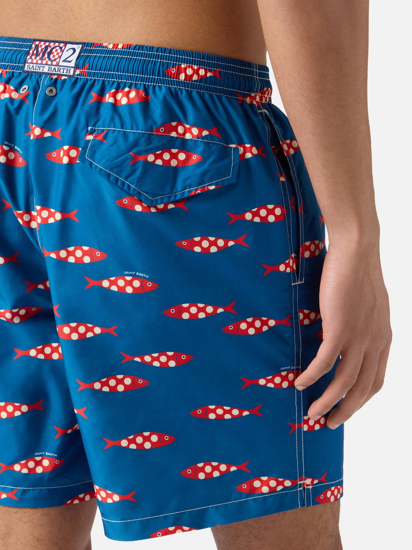 Costume mare Lighting blu con stampa sardine all-over