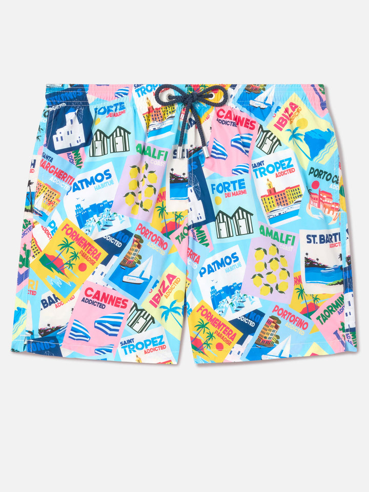 Badeshorts Lighting mit Postkarten-Print 