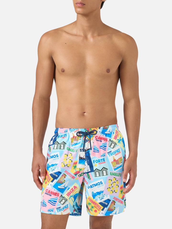 Badeshorts Lighting mit Postkarten-Print 