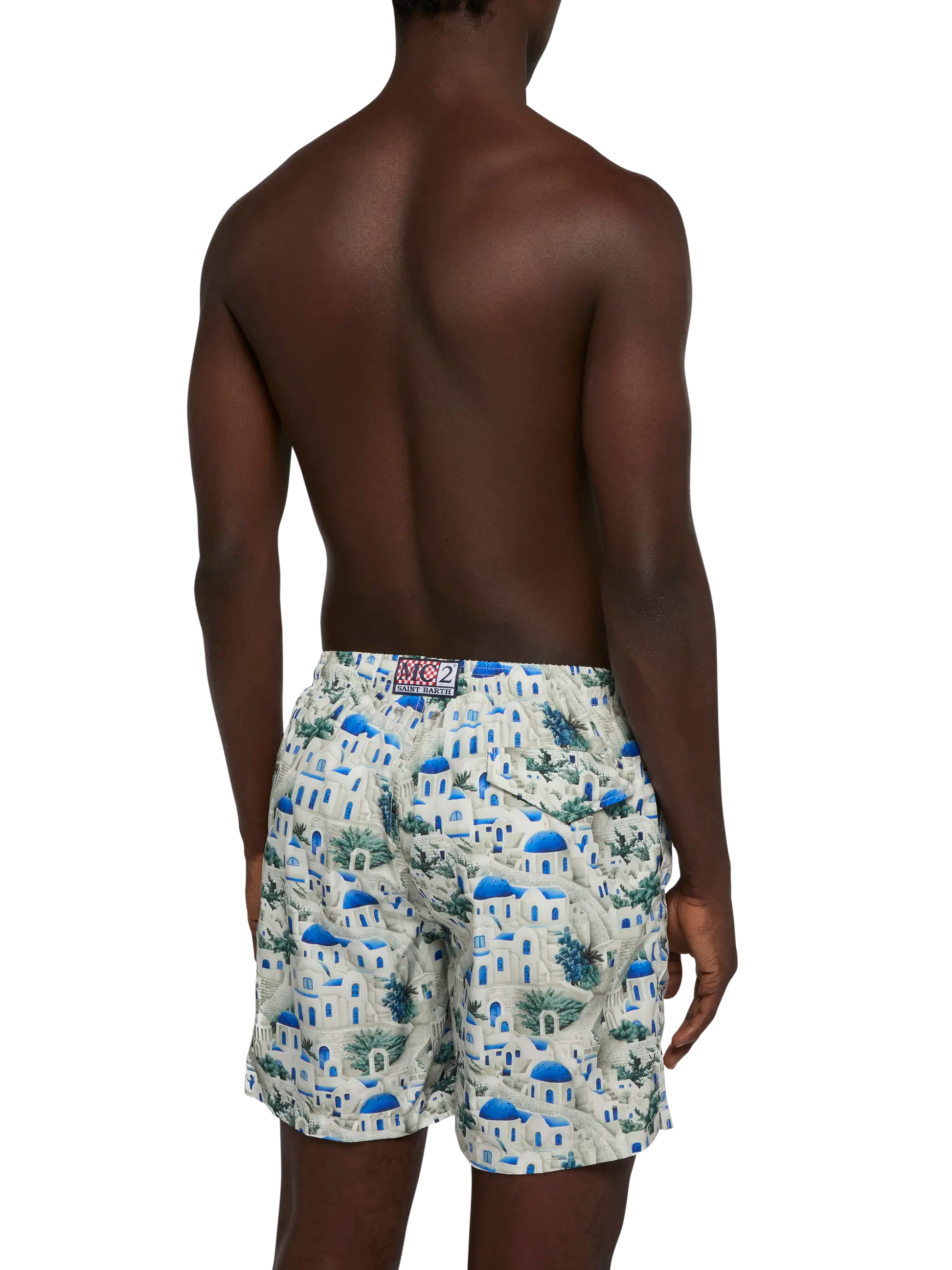 Lightweight fabric swim-shorts Lighting with Greek house print | AI CO-CREATED DESIGN BY RICKDICK - POWERED BY RED-EYE - MC2 Saint Barth