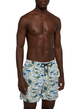 Lightweight fabric swim-shorts Lighting with Greek house print | AI CO-CREATED DESIGN BY RICKDICK - POWERED BY RED-EYE - MC2 Saint Barth