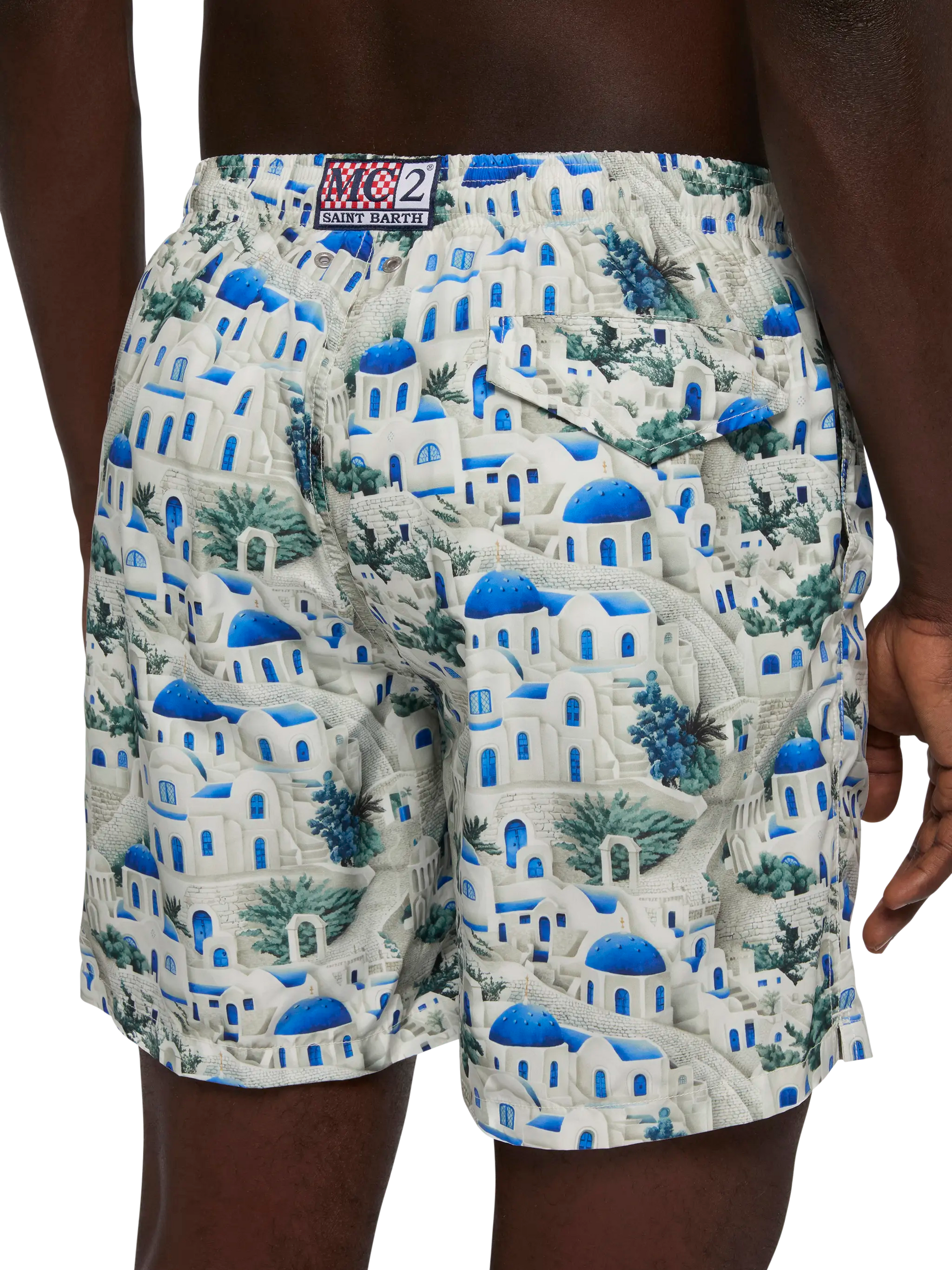 Lightweight fabric swim-shorts Lighting with Greek house print | AI CO-CREATED DESIGN BY RICKDICK - POWERED BY RED-EYE - MC2 Saint Barth