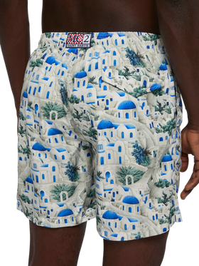 Lightweight fabric swim-shorts Lighting with Greek house print | AI CO-CREATED DESIGN BY RICKDICK - POWERED BY RED-EYE - MC2 Saint Barth