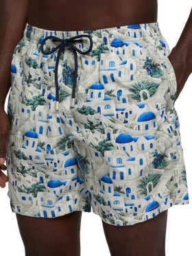 Lightweight fabric swim-shorts Lighting with Greek house print | AI CO-CREATED DESIGN BY RICKDICK - POWERED BY RED-EYE - MC2 Saint Barth