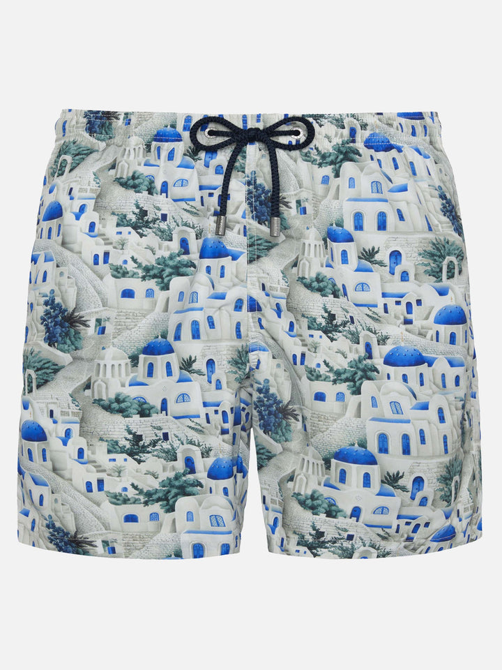 Lightweight fabric swim-shorts Lighting with Greek house print | AI CO-CREATED DESIGN BY RICKDICK - POWERED BY RED-EYE - MC2 Saint Barth
