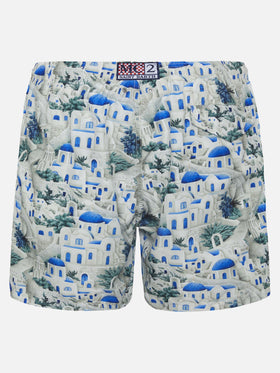 Lightweight fabric swim-shorts Lighting with Greek house print | AI CO-CREATED DESIGN BY RICKDICK - POWERED BY RED-EYE - MC2 Saint Barth