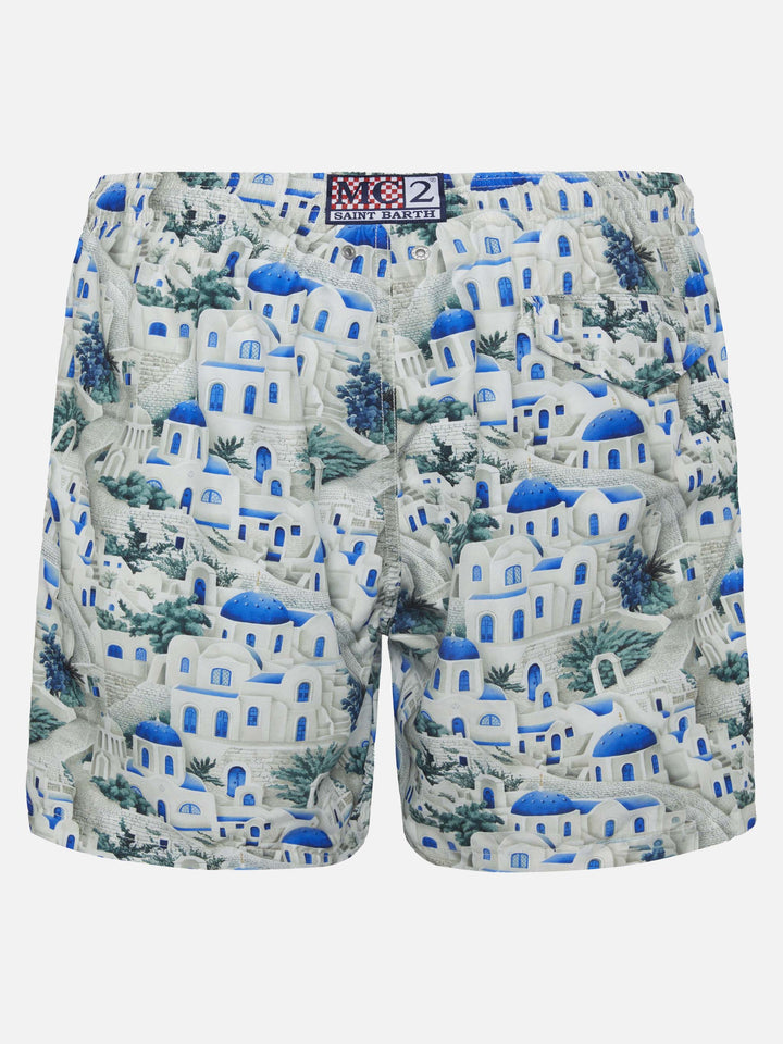 Lightweight fabric swim-shorts Lighting with Greek house print | AI CO-CREATED DESIGN BY RICKDICK - POWERED BY RED-EYE - MC2 Saint Barth