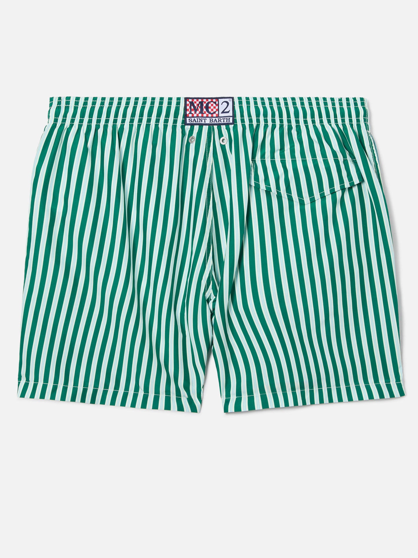Green striped Lighting swim shorts with St. Barth embroidery