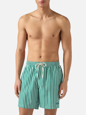 Green striped Lighting swim shorts with St. Barth embroidery