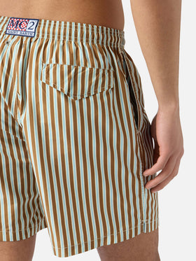 Costume mare Lighting a righe marroni con ricamo St. Barth