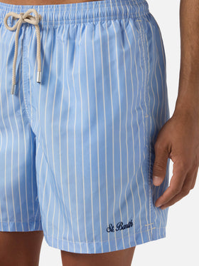 Light blue striped Lighting swim shorts with St. Barth embroidery