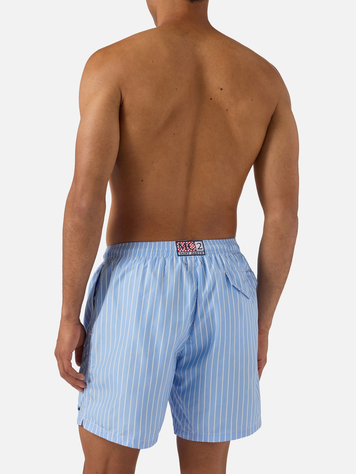 Light blue striped Lighting swim shorts with St. Barth embroidery