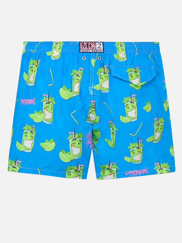 Herren-Badeshorts aus leichtem Stoff Lighting mit Cryptopuppets-Aufdruck | CRYPTOPUPPET-SONDERAUSGABE