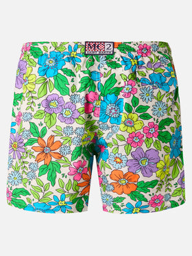 Leichte Badehose aus leuchtendem Stoff mit Blumenmuster
