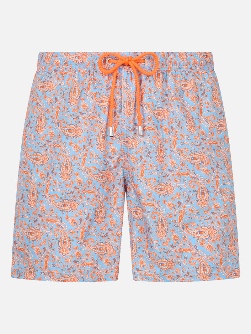 Man lightweight fabric swim-shorts Lighting with paisley print