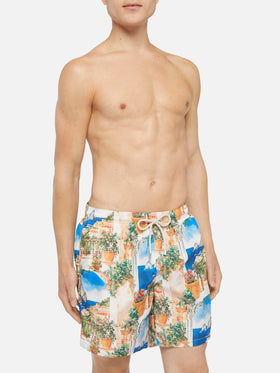 Lightweight fabric swim-shorts Lighting with Capri view print | AI CO-CREATED DESIGN BY RICKDICK - POWERED BY RED-EYE - MC2 Saint Barth