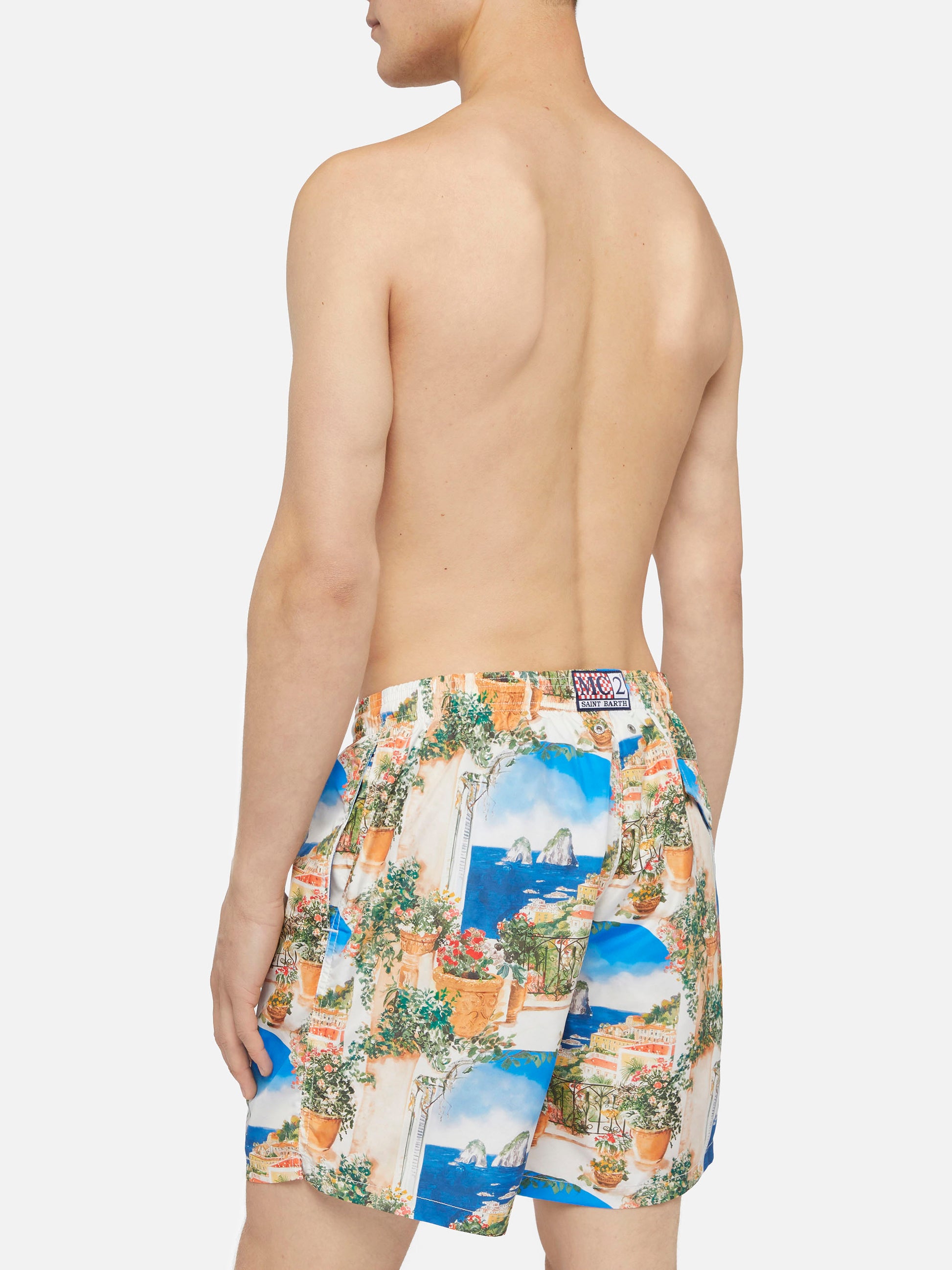 Lightweight fabric swim-shorts Lighting with Capri view print | AI CO-CREATED DESIGN BY RICKDICK - POWERED BY RED-EYE - MC2 Saint Barth