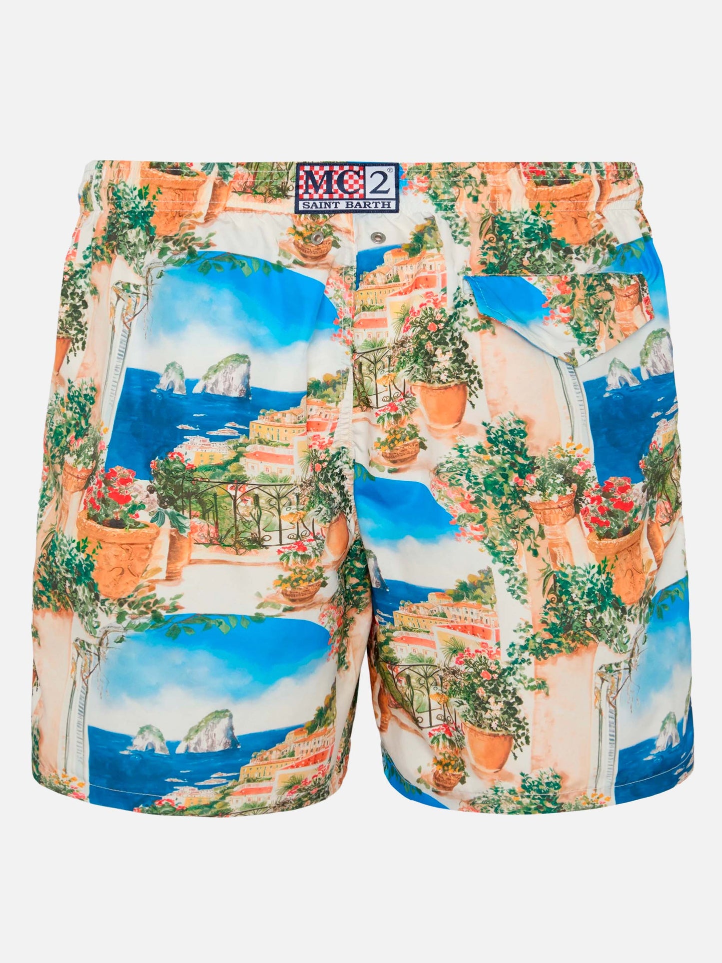 Lightweight fabric swim-shorts Lighting with Capri view print | AI CO-CREATED DESIGN BY RICKDICK - POWERED BY RED-EYE