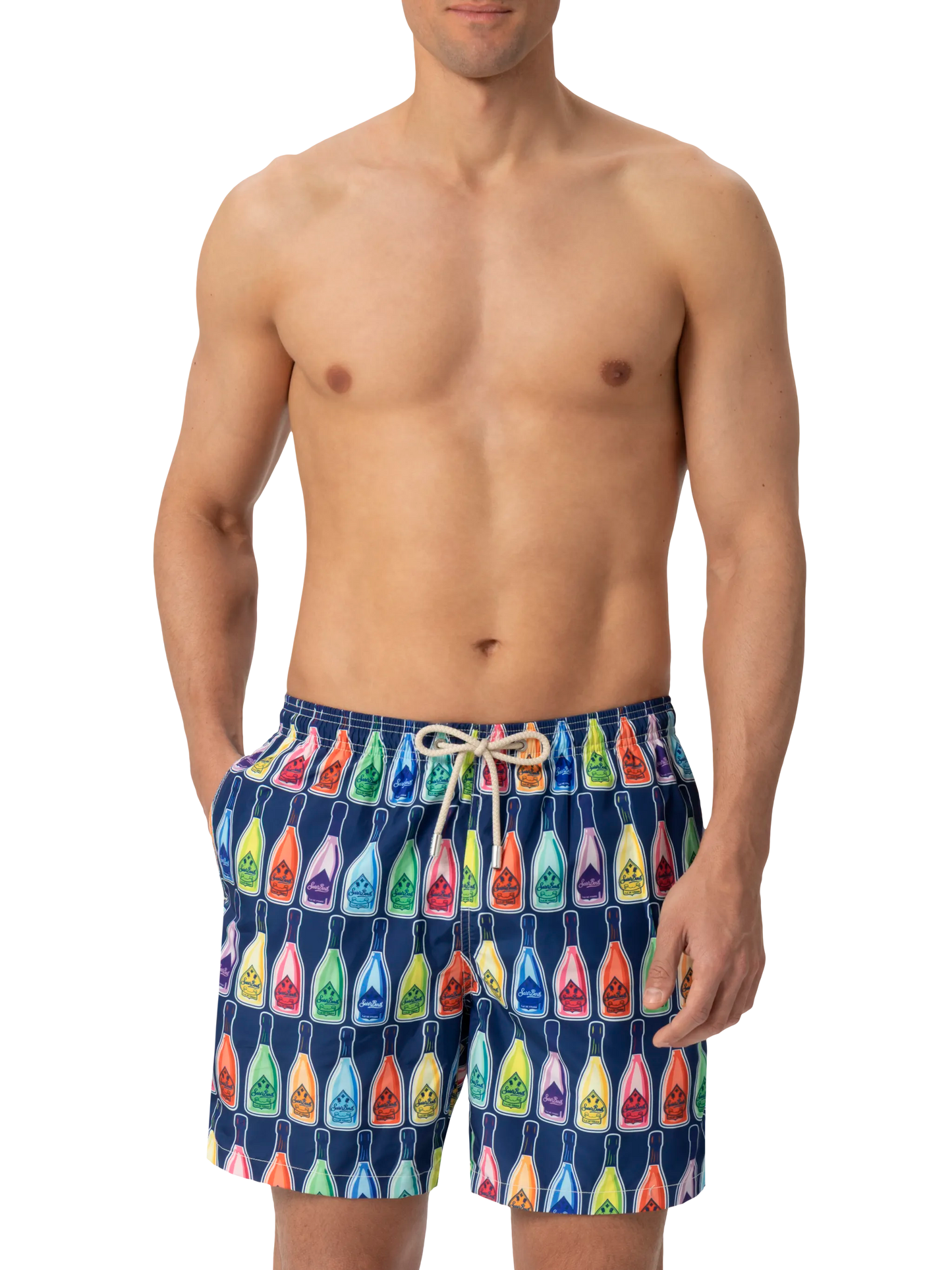 Lightweight fabric swim-shorts Lighting with bottles print - MC2 Saint Barth