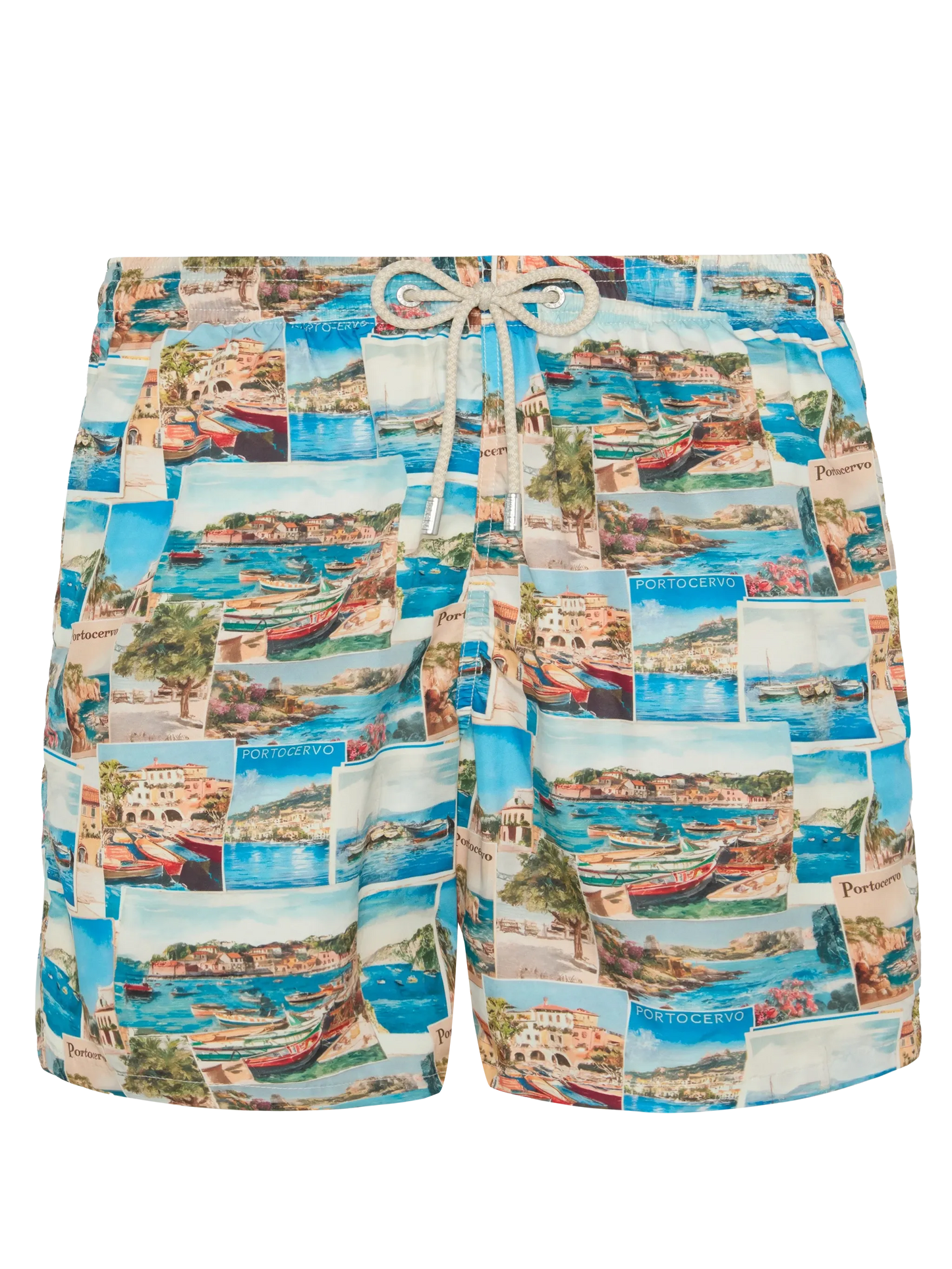Lightweight fabric swim-shorts Lighting with Porto Cervo postcards print | AI CO-CREATED DESIGN BY RICKDICK - POWERED BY RED-EYE - MC2 Saint Barth