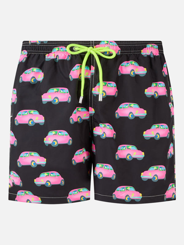 Man light fabric swim shorts with cars print | MARCO LODOLA SPECIAL EDITION