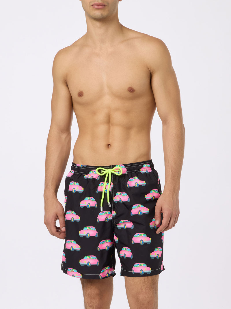 Man light fabric swim shorts with cars print | MARCO LODOLA SPECIAL EDITION