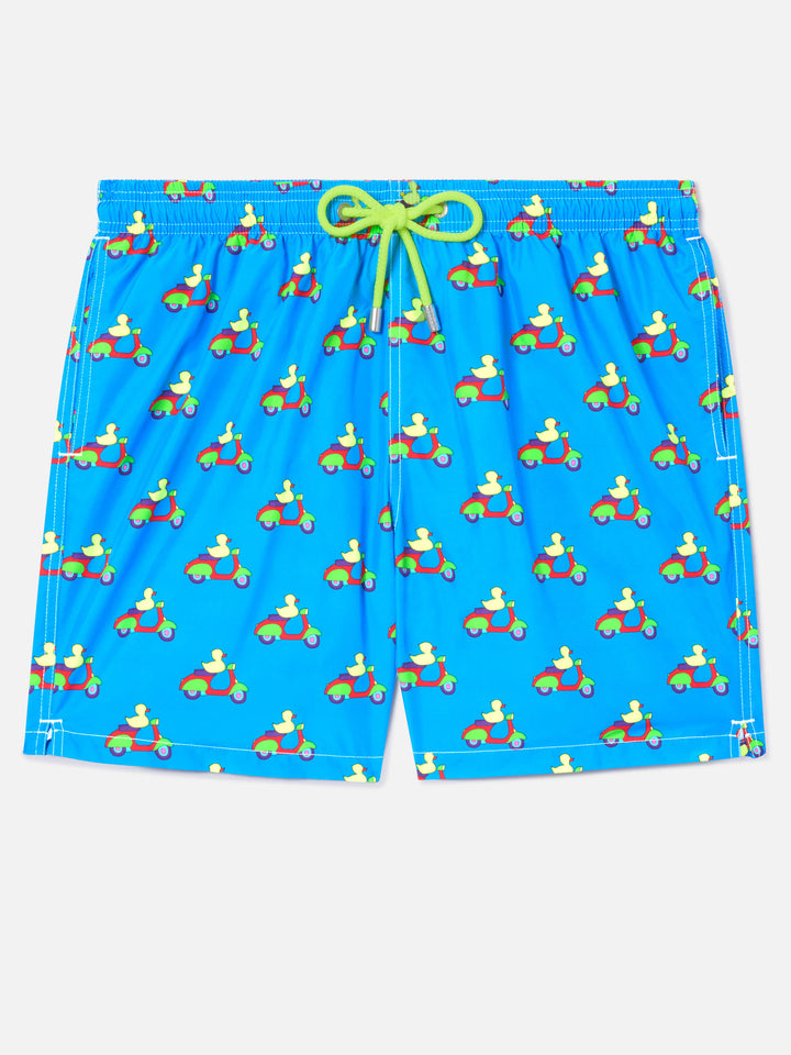 Shorts mare blu con stampa paperelle su scooter | Special Edition