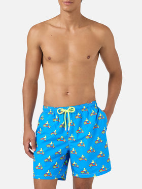 Blaue Badeshorts mit Enten-auf-Scootern-Print | Special Edition 