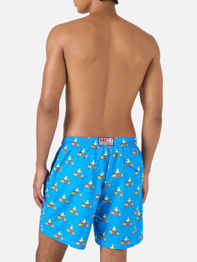 Blaue Badeshorts mit Enten-auf-Scootern-Print | Special Edition 