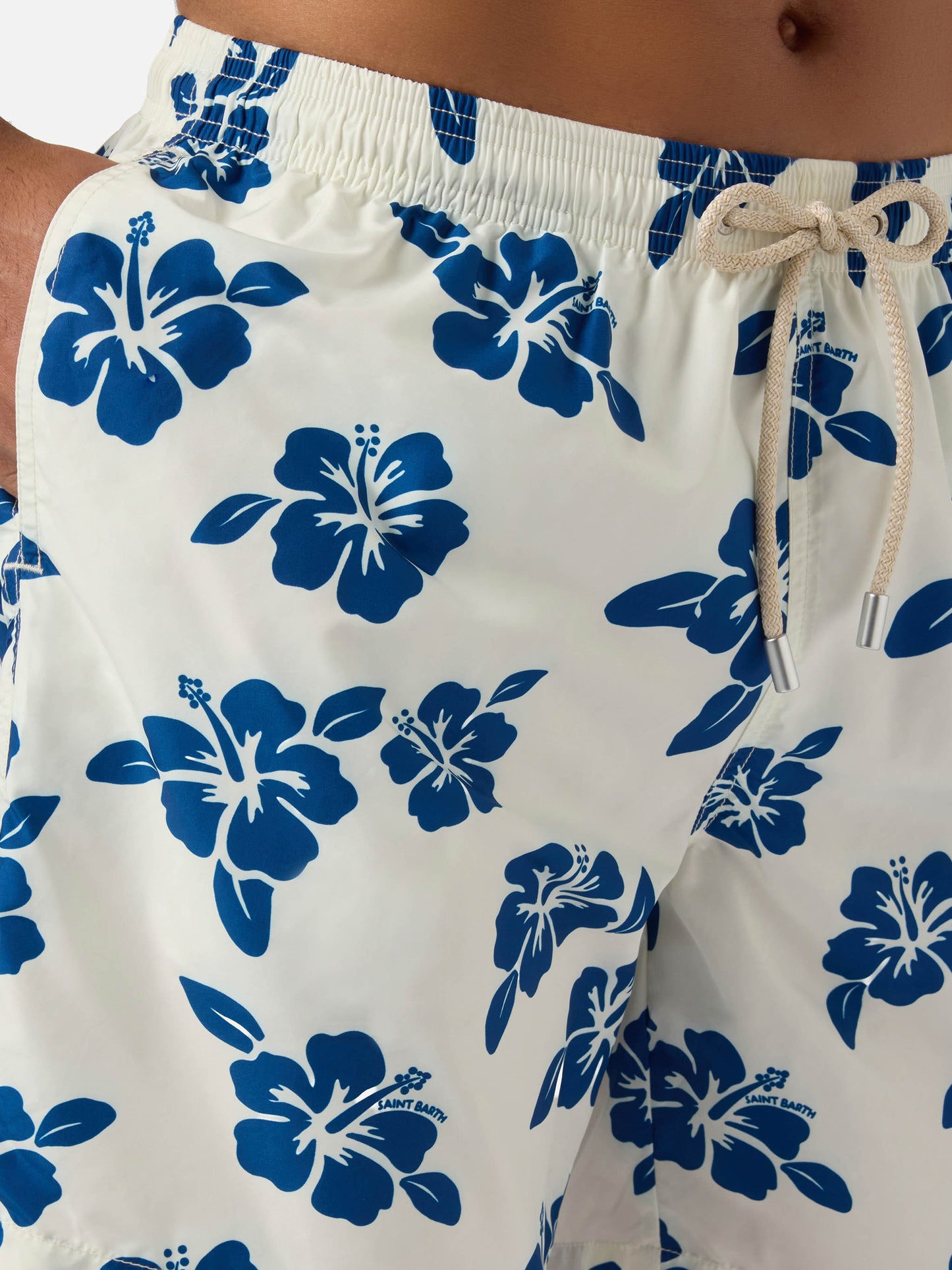 Costume mare Lighting bianco con stampa hibiscus all-over