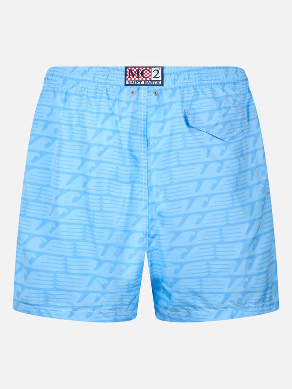 Man lightweight fabric swim-shorts Lighting with Lazio print | SS LAZIO SPECIAL EDITION
