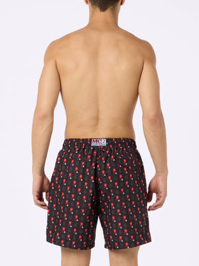 Man lightweight fabric swim shorts with Milan logo print and patch | AC MILAN SPECIAL EDITION