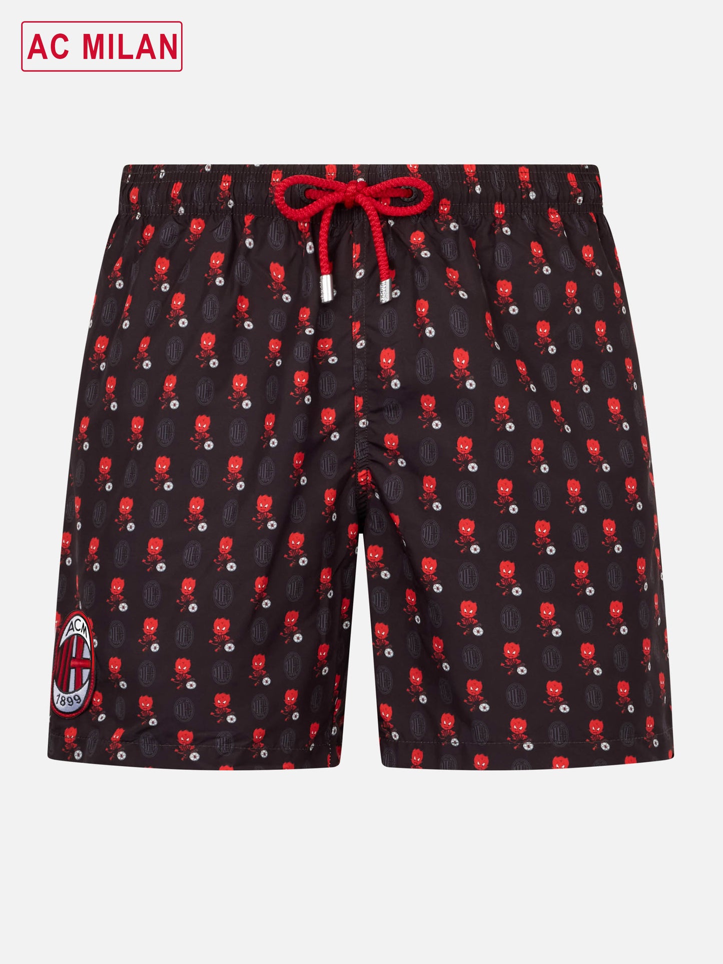 Man lightweight fabric swim shorts with Milan logo print and patch | AC MILAN SPECIAL EDITION