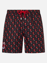 Man lightweight fabric swim shorts with Milan logo print and patch | AC MILAN SPECIAL EDITION