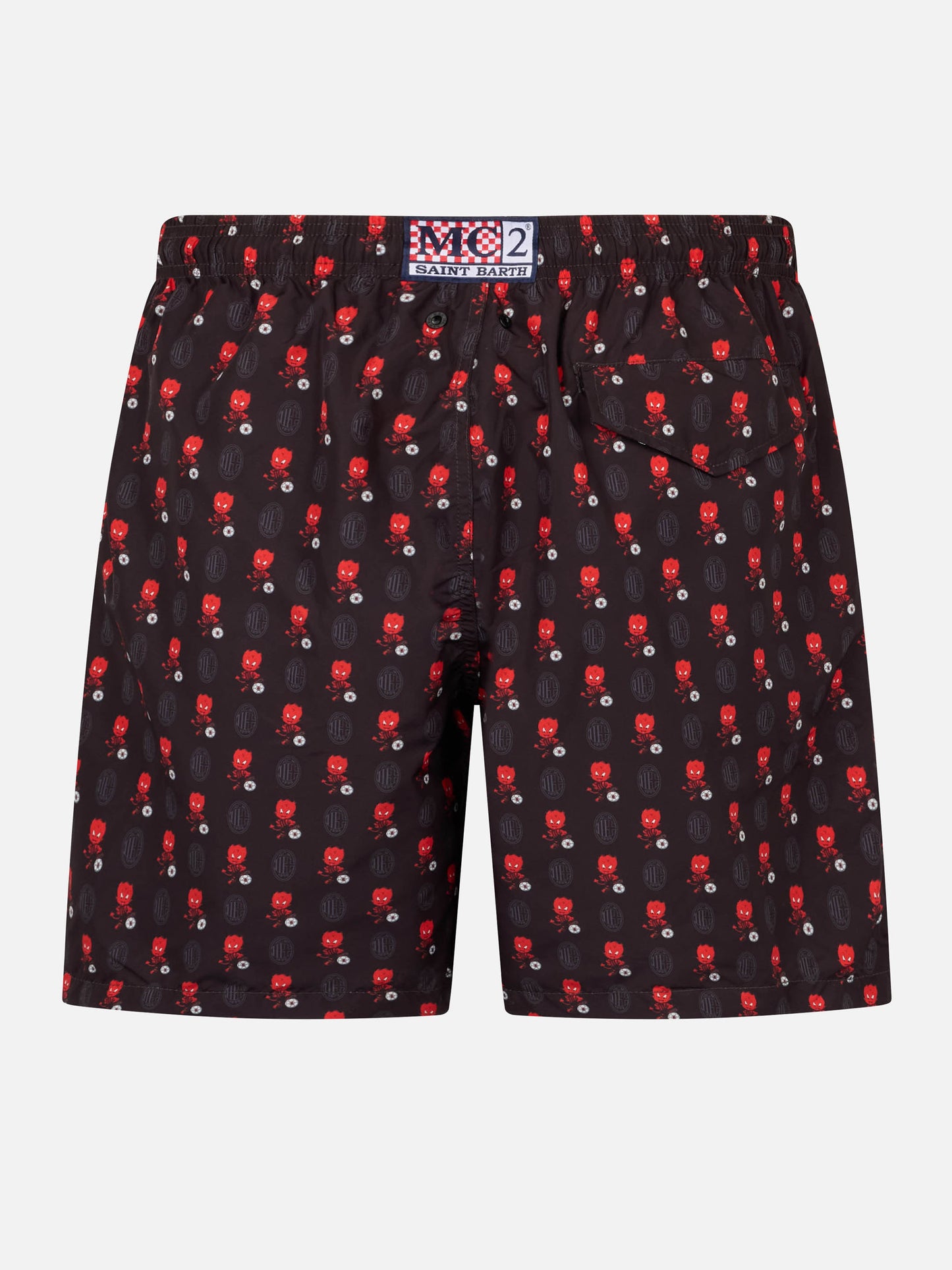 Man lightweight fabric swim shorts with Milan logo print and patch | AC MILAN SPECIAL EDITION