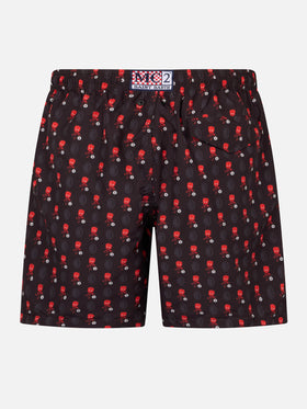 Man lightweight fabric swim shorts with Milan logo print and patch | AC MILAN SPECIAL EDITION