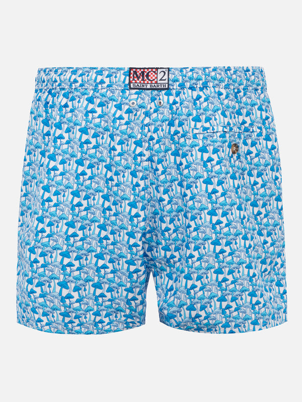 Man light fabric swim shorts with mushrooms print